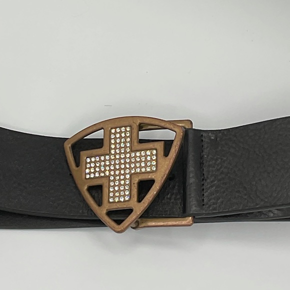 “POST CARD” 100% Black Leather Rhinestone Cross Belt Made In Italy. - Picture 7 of 7